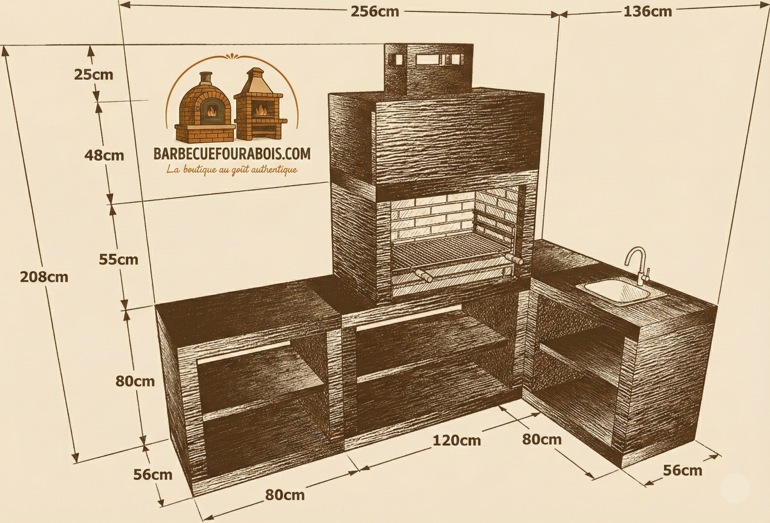 Linie 40 Ecke – Moderne, modulare Outdoor-Küche (Spüle optional) – Stahlgrill 80 cm
