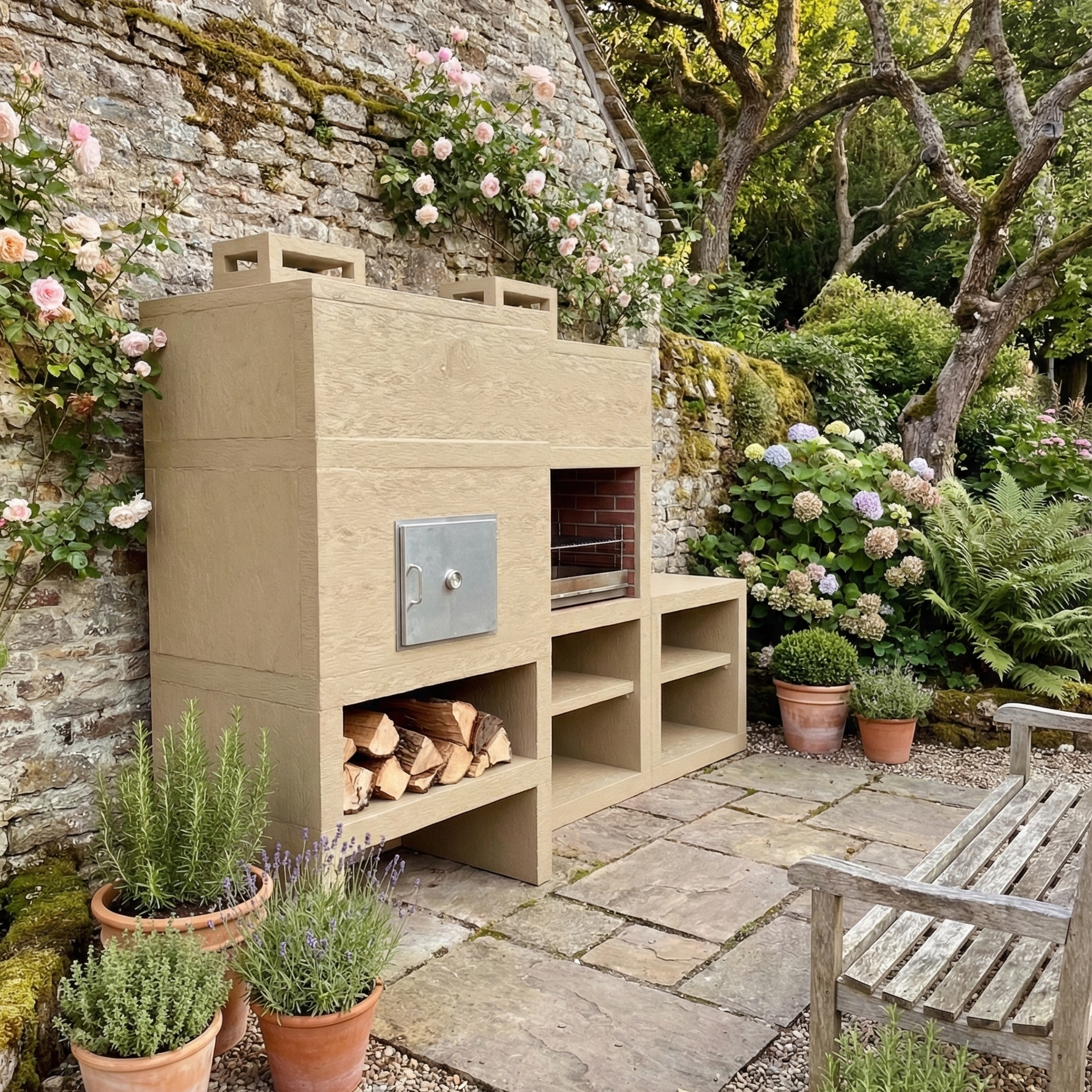 Linea 41F – Modular outdoor kitchen with Ø80 cm Oven & optional sink (80 cm)