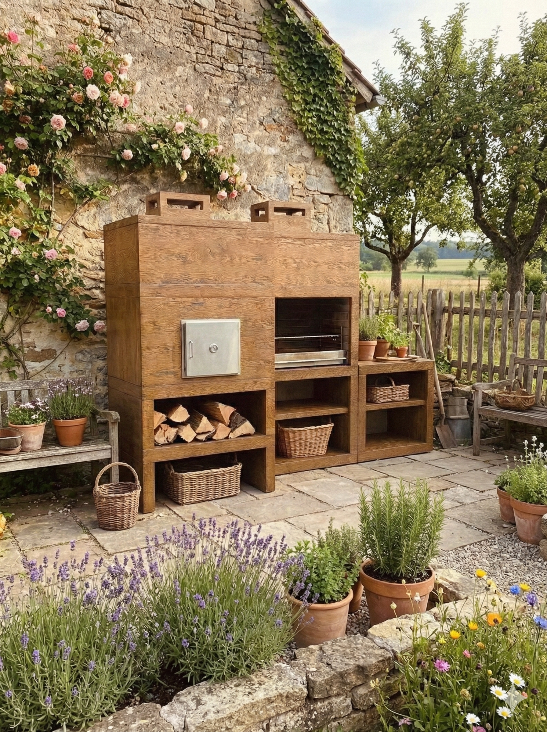 Linie 41F – Modulare Outdoor-Küche mit Ø80 cm Ofen & optionaler Spüle (80 cm)