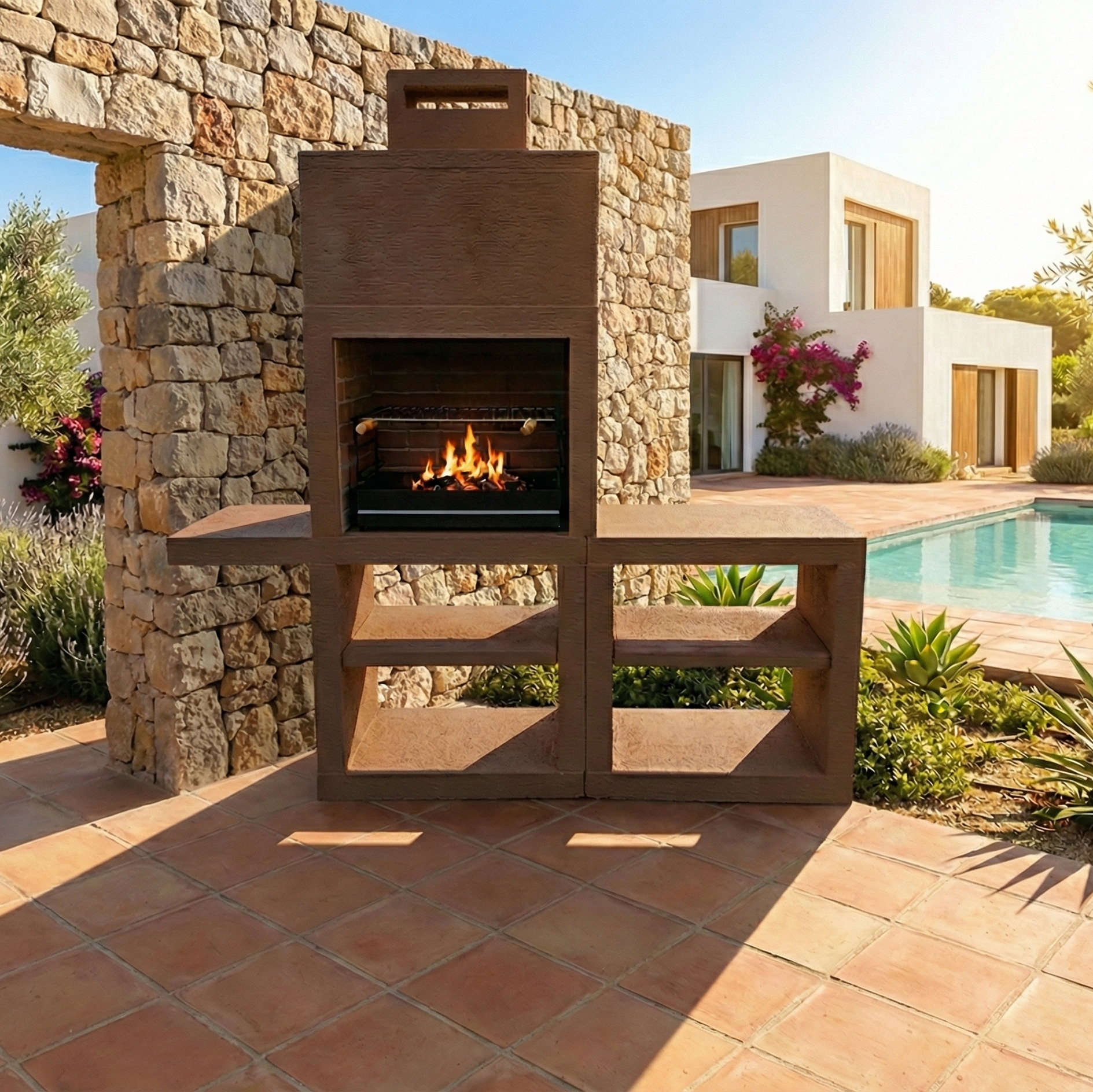 Linie 45 – Moderne Außenküche 200 cm (austauschbare Module) – 60 cm Stahlgrill, Spüle optional