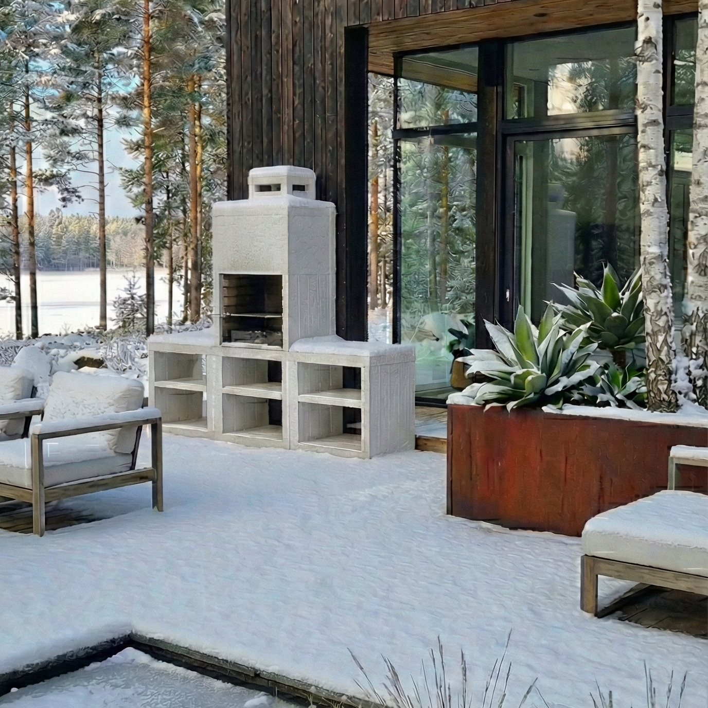 Linie 60 – Moderne Außenküche 240 cm (2 Module) – Grillplatte Stahl 60 cm, Spüle optional