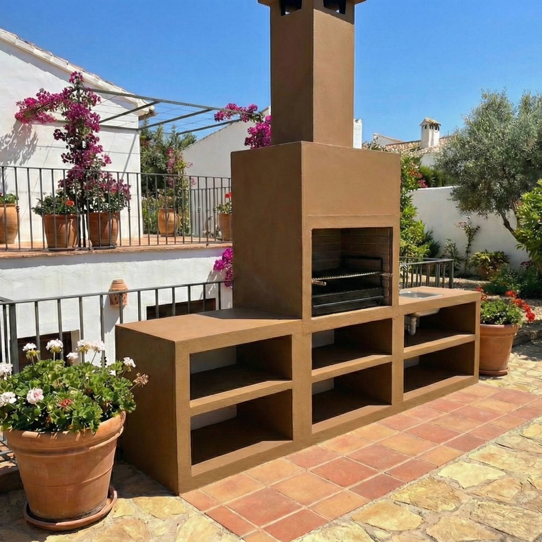 Linie 64 – Moderne Außenküche 300 cm (2 Module) – 80 cm Grillrost aus Stahl, Spüle optional