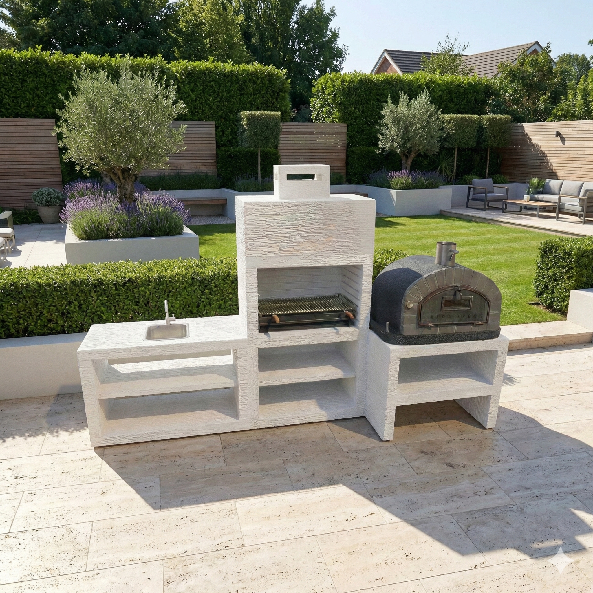 Linie 71F – Modulare Außenküche mit 80 cm Grill + 100×100 cm Ofenbank (Spüle optional)