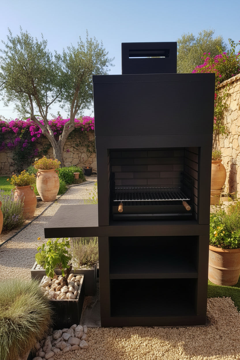 Linie 15 – Moderner Grill mit Seitenablage (4 Farben) – 60 cm Stahlgrillrost inklusive