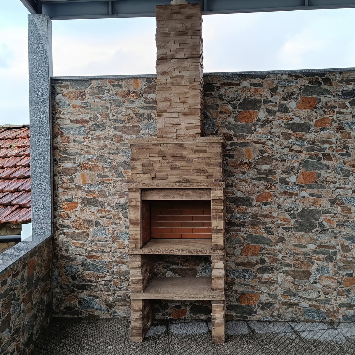 Montara 10 – Grillkamin aus rekonstituiertem Stein in Schieferoptik mit 60-cm-Grillrost (Edelstahl optional)