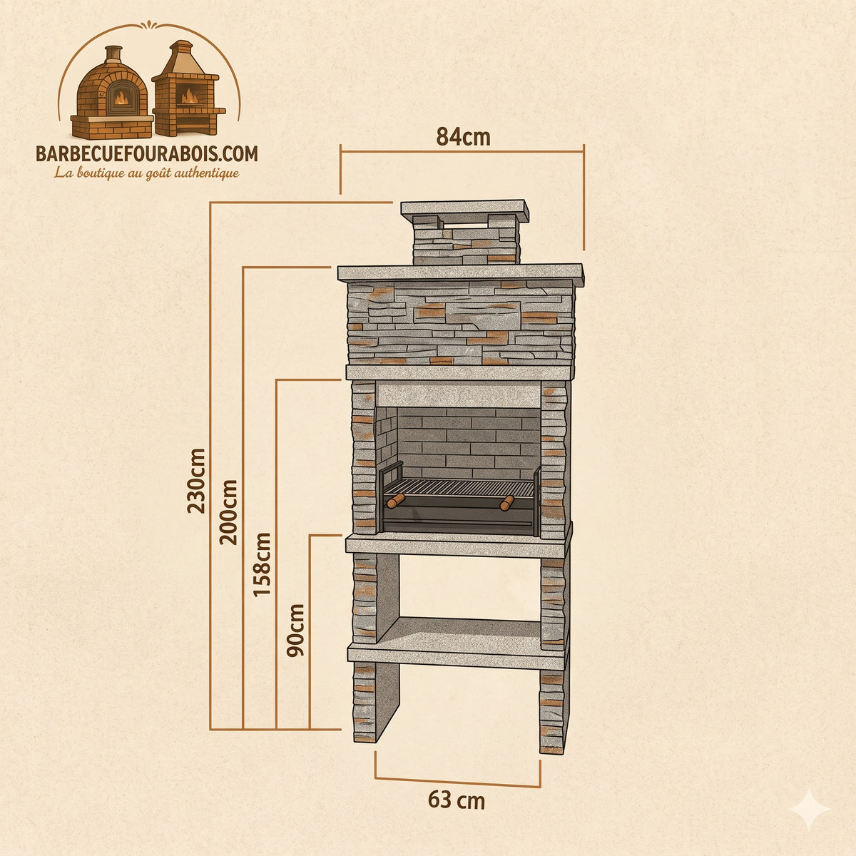Montara 10 – Grillkamin aus rekonstituiertem Stein in Schieferoptik mit 60-cm-Grillrost (Edelstahl optional)