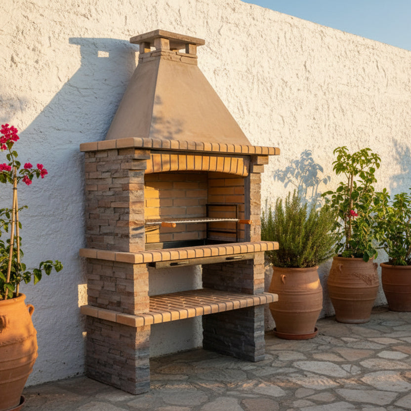 Barbecue Riviera XL 420 – Modell aus rekonstituiertem Stein mit großem Feuerraum und verstellbarem Grillrost
